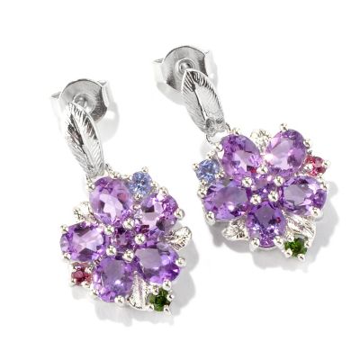 SS/P EAR MULTI-GEMSTONE FLOWER DROP