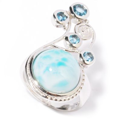 117-193 - Gem Insider Sterling Silver 12mm Larimar & London Blue Topaz Scroll Ring