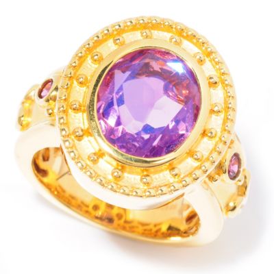 117-283 - Etruscan Dreams Quartz Doublet & Rhodolite Ring