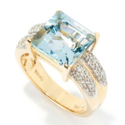 GT 14K YG PRINC AQUA AND DIAMOND RING