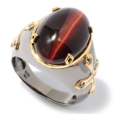 MEN'S SS/PALL/18KGP & BLK RHOD TIGERS EYE & BLK DIA
