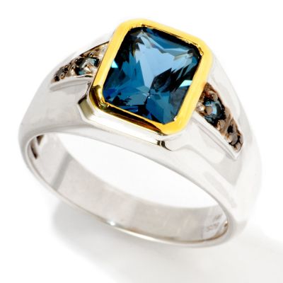 117-474 - Men's en Vogue II Radiant-Cut London BlueTopaz & Black Diamond Ring