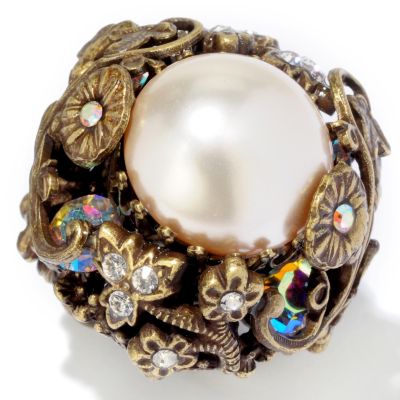 1940'S STYLE CREAMROSE GLASS PEARL RING
