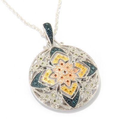 SS MULTI-COLOR DIAMOND PENDANT W/CHAIN .20CTW