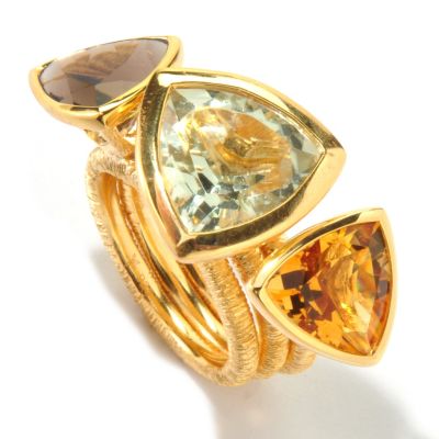 117-698 - Michelle Albala Set of Three Multi Gemstone Trillion Stack Rings 