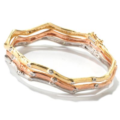 14K TRI-COLOR SET OF 3 BANGLES .75CTW DIAMOND