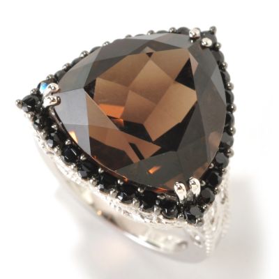 SS/PLAT RING TRILLION WHT QTZ W/ BLK SPINEL