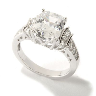 117-840 - Brilliante&reg; Platinum Embraced&trade; 3.80 DEW Simulated Diamond Elongated Asscher Cut Ring 