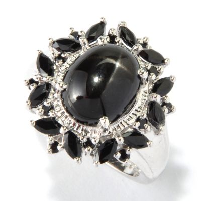 SS/PLAT RING BLK STAR DIOPSIDE W/ BLK SPINEL