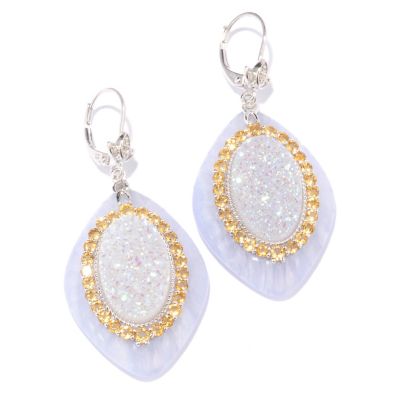 117-946 - Gem Insider Sterling Silver 33 x 23mm Lace Agate & Multi Gem Drop Earrings