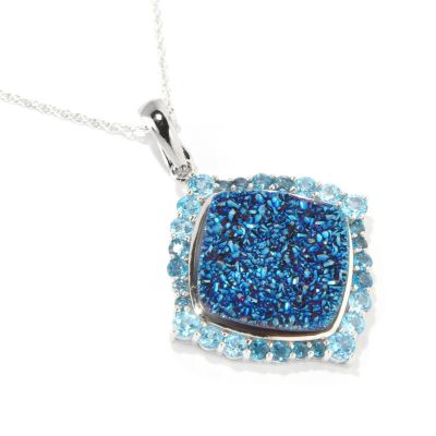 GI SS DRUSY PEND WITH SHADES OF TOPAZ EDGE WITH CHAIN