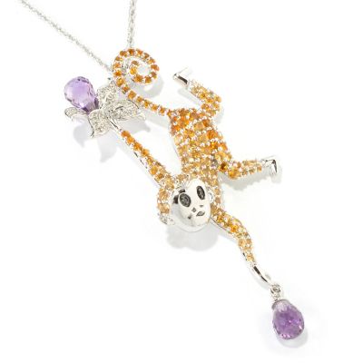 117-977 - NYC II 5.19ctw Amethyst, Citrine & Diamond Monkey Pendant w/ Chain