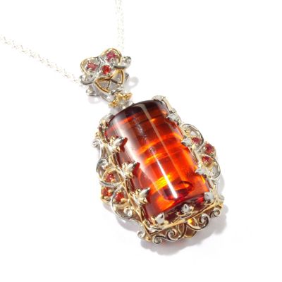 118-023 - Gems en Vogue II Baltic Amber w/ Round Orange Sapphire Accents Pendant w/Chain