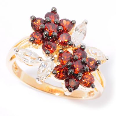 SS/18KV RING MOCHA ZIRCON FLOWER CLUSTER W/ WHT ZIRCON ACCENT
