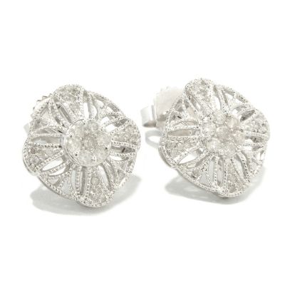 SS VINTAGE LACE SQUARE DESIGN DIAMOND EARRINGS .50CTW