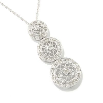 SS VINTAGE LACE THREE CIRCLE DESIGN DIAMOND PENDANT .30CTW W/CHAIN