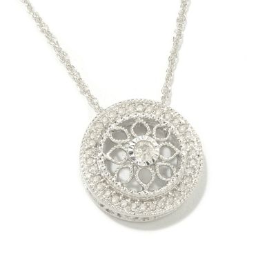 SS VINTAGE LACE CIRCLE DESIGN DIAMOND PENDANT W/CHAIN
