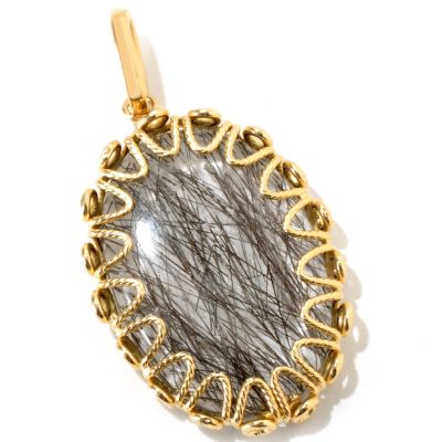 18K OVAL BLACK RUTILATED QUARTZ PENDANT