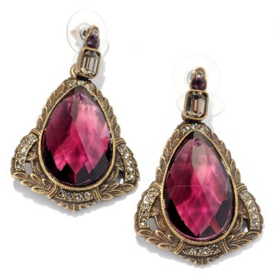 GOLDTONE PURPLE GLASS DROP EARRINGS
