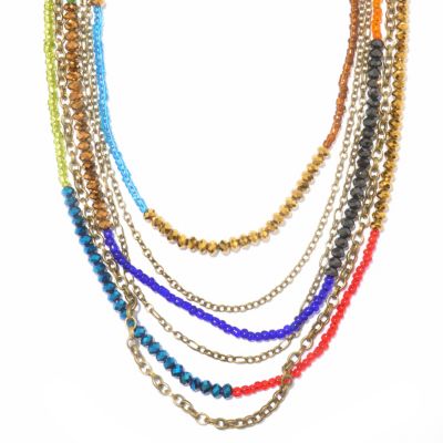 GOLDTONE CRYSTAL BEAD RAINBOW NECKLACE