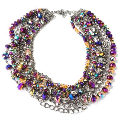 "CRYSTAL BEDAZZLE" GUNMETAL MULTI STRAND CRYSTAL AND CHAIN NECKLACE W/EXTENDER