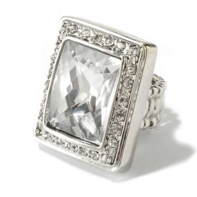 DEMURE DIVA SILVERTONE EMERALD CUT CRYSTAL RING