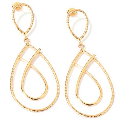 SEMPREGOLD 14K POLISHED AND RIBBED DANGLE EARRINGS