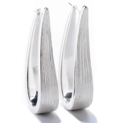 SEMPRESILVER[TM] SS ELONGATED SATIN HOOP ELECTROFORM EARRINGS