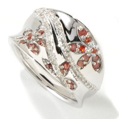 118-432 - Diamond Treasures Sterling Silver Pink & White Diamond Flower Concave Ring