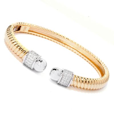 118-645 - D&eacute;soro&trade; Platinum & Gold Embraced&trade; Brilliante&reg; 7'' or 8'' Hinged Cuff Bracelet