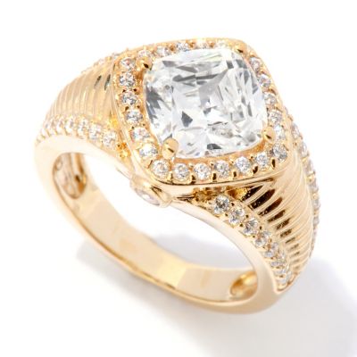 DESORO SS/18K EMBRACED TEXTURED CUSHION CUT GRADUATED HALO RING