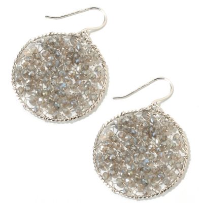 118-671 - Sterling Silver Labrodorite Circle Star Gazer Earrings