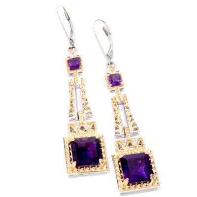 118-730 - Gems en Vogue II 12.64ctw Princess Cut Amethyst & White Sapphire Drop Earrings
