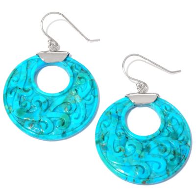 SS WIRE EARING CARVED TURQ ADD PLASIC STOPPER