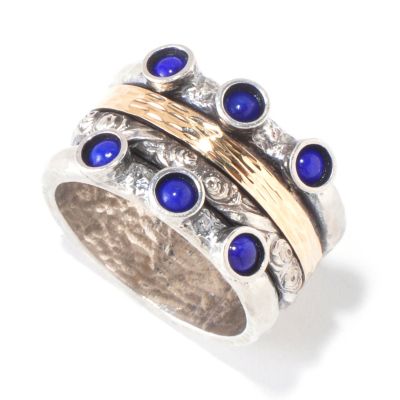 SS/14K SPINNER RING WITH LAPIS