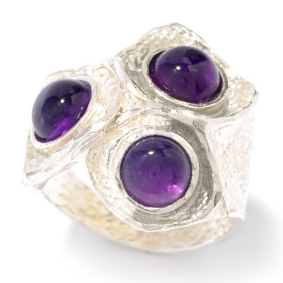 SS 3 STONE RING WITH AMETHYST