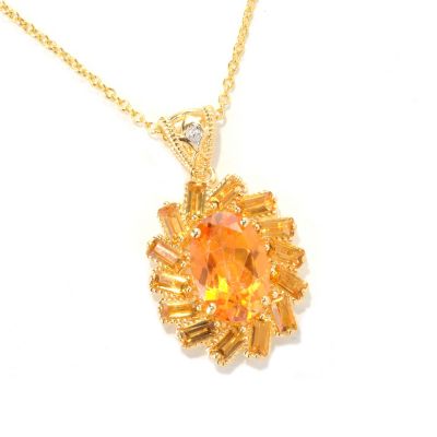 SS/18KV PENDANT FIRE OPAL TOPAZ W/ CITRINE BAGUETTE W/ 18" CHAIN