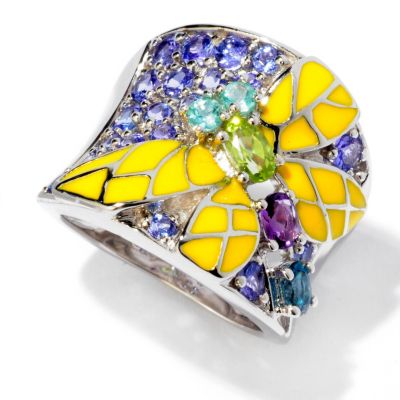 119-060 - NYC II 1.51ctw Multi Gemstone & Enamel Wide Band Dragonfly Ring 