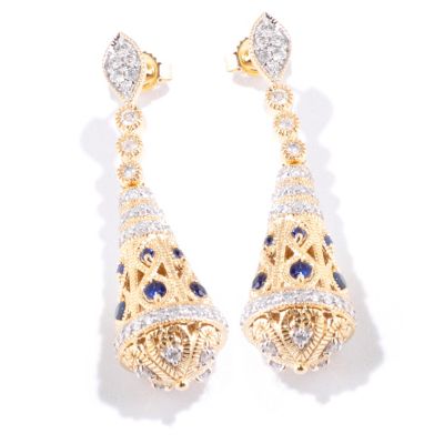 14K YG BLUE SAPP DROP EARRINGS