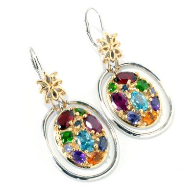 SS/PALL/18KGP EAR MULTI-GEMSTONE OVAL DROP W/ LEVER BACK