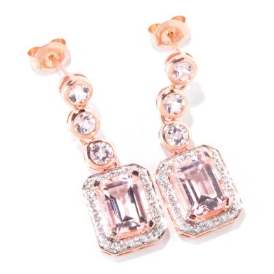 14K RG EMER CUT MORGANITE AND DIAMOND EARRING 7X9