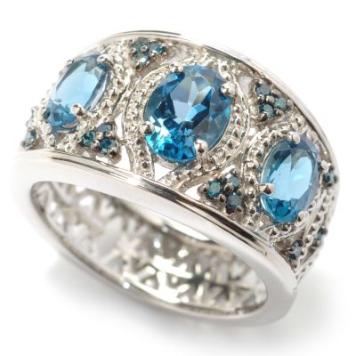SS/PLAT RING LONDON BLUE TOPAZ & BLUE DIA