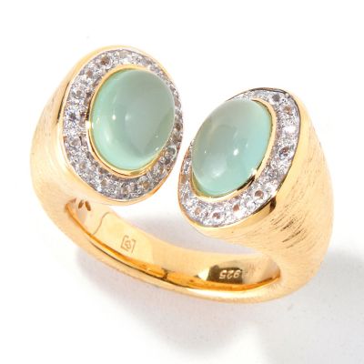 SS/18KV RING AQUA CHALCEDONY & WHT SAPH CAPPED