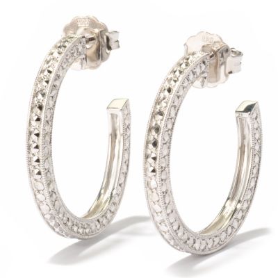 SS CHROME MARCASITE HOOP EARRING 1" HOOP GOLD- SILVER-