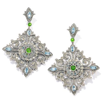 SS MARCASITE, SWISS BLUE TOPAZ, CHROME AND BLUE DIAMOND .13CT