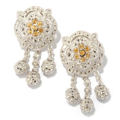 119-227 - Marcasite by Dallas Prince Sterling Silver Chrome Marcasite & Citrine Earrings