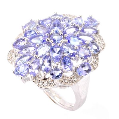 SS MQ SHAPE MULTI SHAPE TANZANITZE WHITE TOPAZ RING