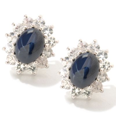 SS GENUINE STAR SAPPHIRE WITH WHITE SAPPHIRE ACCENTS EARRING 8x6
