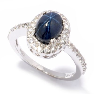 SS GENUINE STAR SAPPHIRE RING W/ WHITE SAPPHIRE ACCENTS 8x6