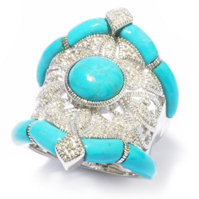 SS INLAY TURQUOISE WITH DIAMOND RING